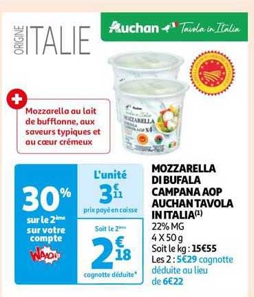 mozzarella di bufala campana aop auchan tavola in italia