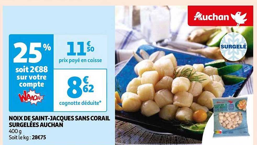 noix de saint-jacques sans corail surgelées auchan