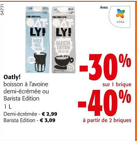 oatly! boisson à l'avoine demi-écrémée ou barista édition