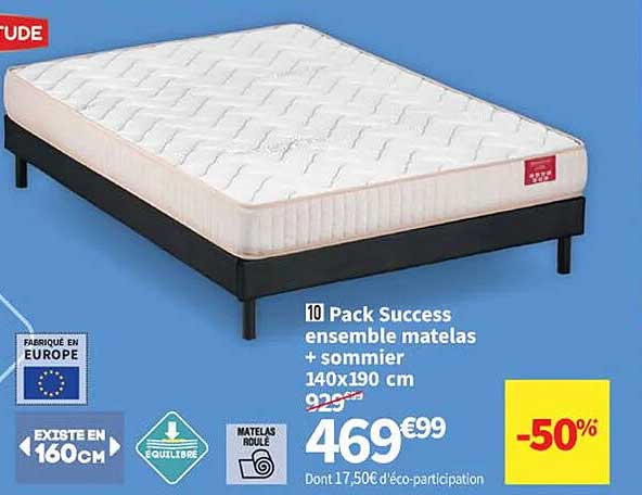 Pack Success Ensemble Matelas + Sommier 140 X 190 Cm