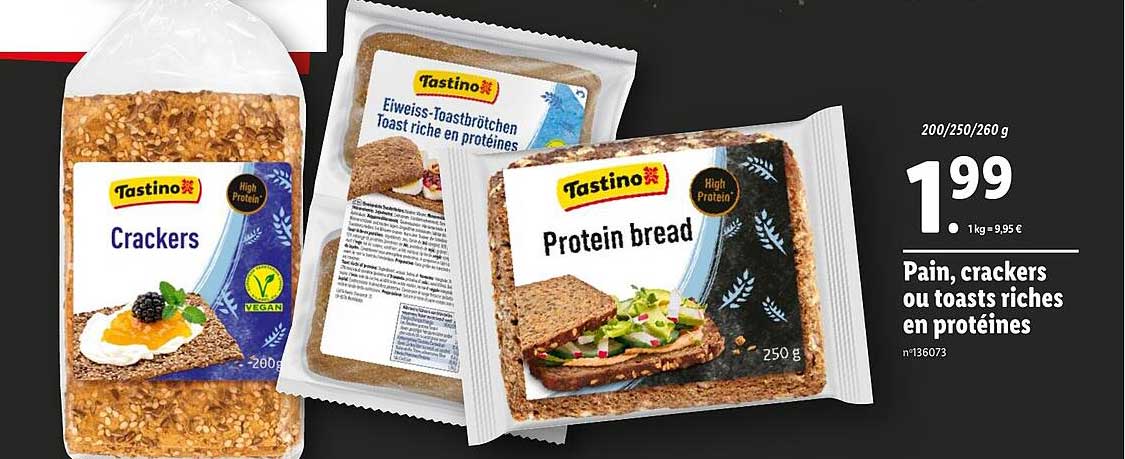 pain, crackers ou toasts riches en protéines tastino