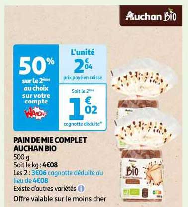 Pain De Mie Complet Auchan Bio