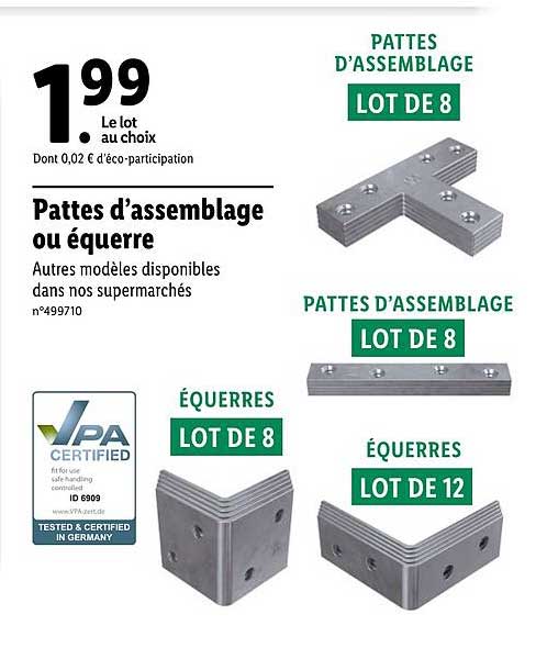 pattes d'assemblage ou équerre