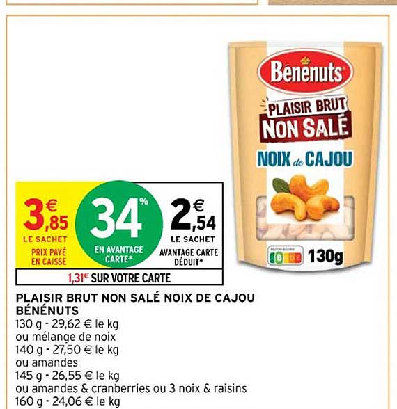 plaisir brut non salé noix de cajou bénénuts