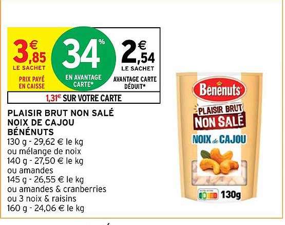 plaisir brut non salé noix de cajou bénénuts