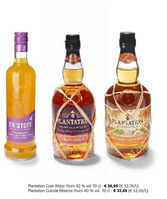 plantation gran añejo rhum 42% vol, plantation grande réserve rhum 40% vol