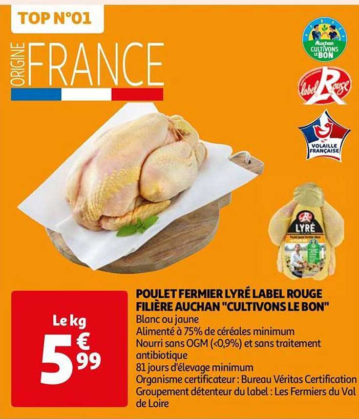 poulet fermier lyré label rouge filière auchan "cultivons le bon"