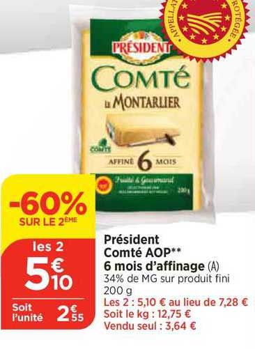 président comté aop 6 mois d'affinage