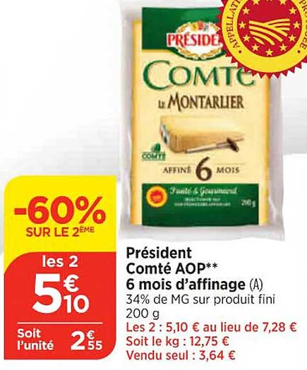 président comté aop 6 mois d'affinage