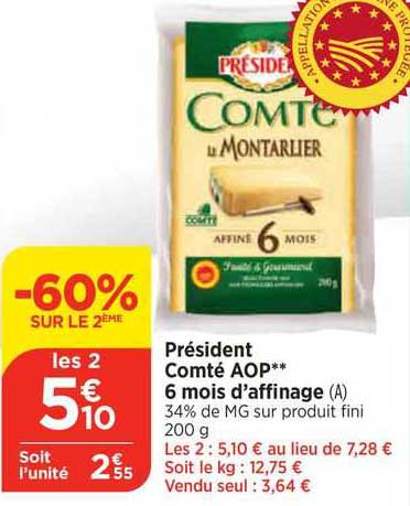 président comté aop 6 mois d'affinage