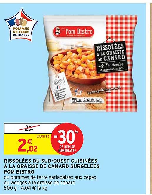 rissolée du sud-ouest cuisinées à la graisse de canard surgelées pom bistro