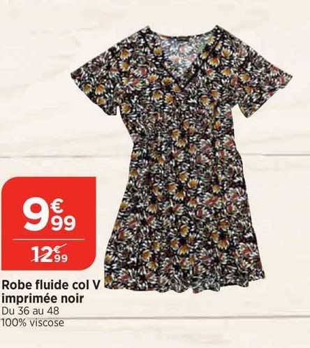 robe fluide col v imprimé noir
