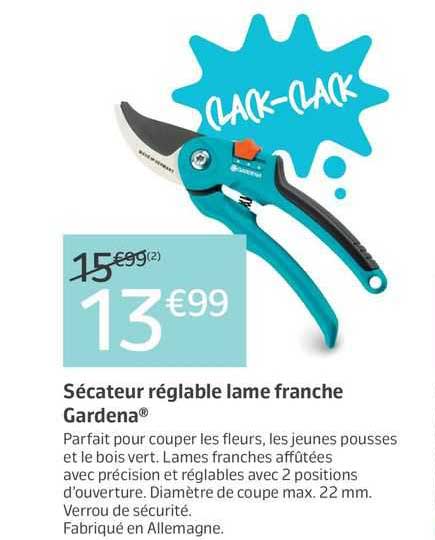 sécateur réglable lame franche gardena