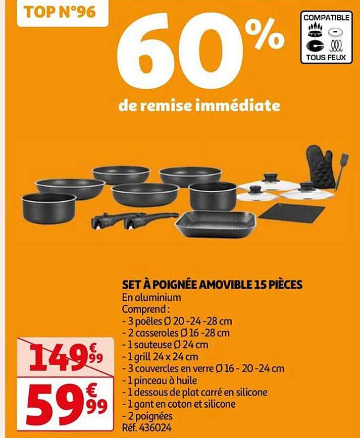 Set à Poignée Amovible 15 Pièces