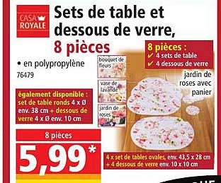sets de table et dessous de verre, 8 pièces cas royale