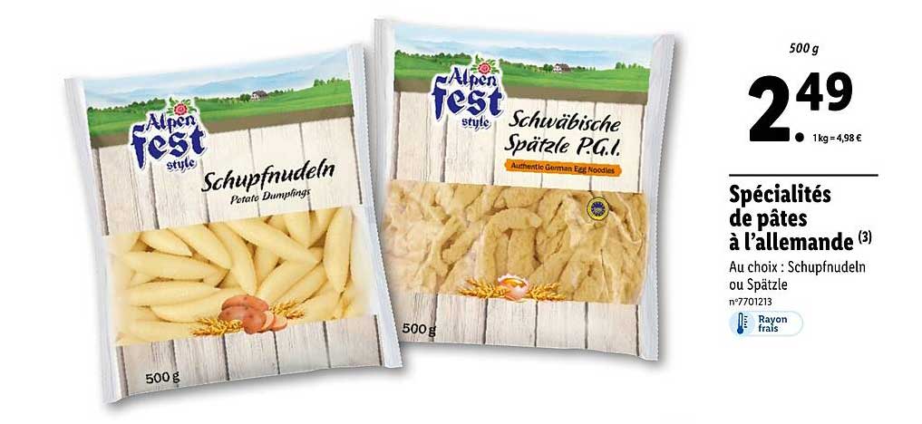 spécialités de pâtes à l'allemande alpen fest style