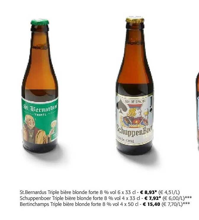 st bernardus triple bière blonde forte 8% vol, schuppenboer triple bière blonde forte 8% vol, bertinchamps triple bière blonde forte 8% vol