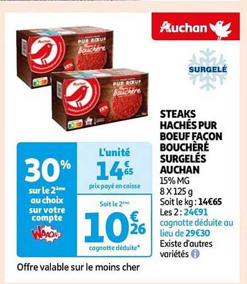 steaks hachés pur bœuf façon bouchère surgelés auchan