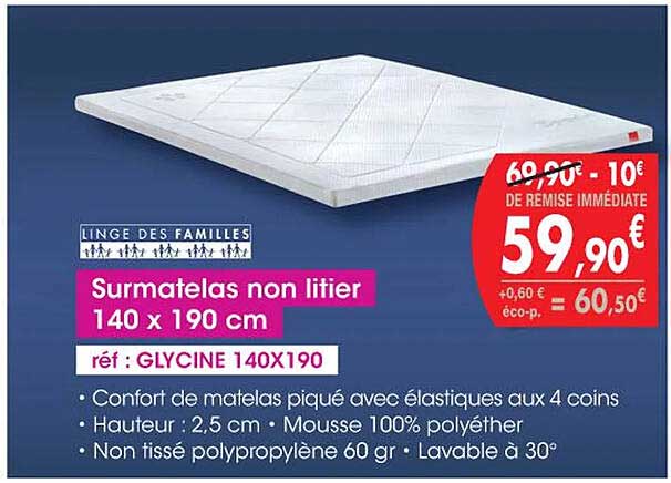 surmatelas non litier 140 x 190 cm