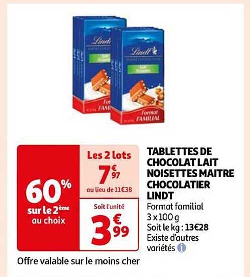 tablettes de chocolat lait noisettes maitre chocolatier lindt