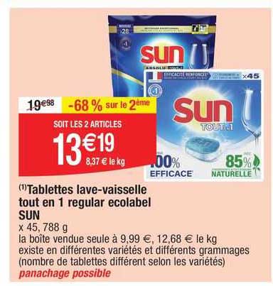 tablettes lave-vaisselle tout en 1 regular ecolabel sun