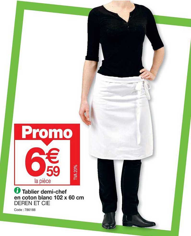 tablier demi-chef en coton blanc 102 x 60 cm deren et cie