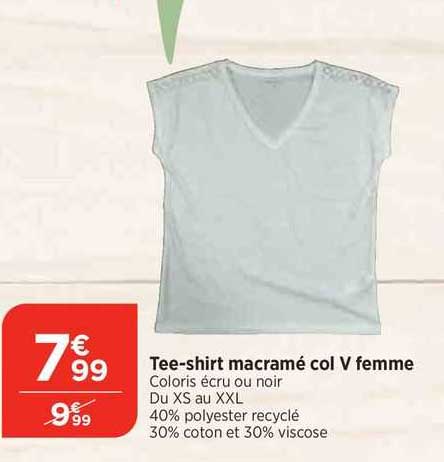 tee-shirt macramé col v femme