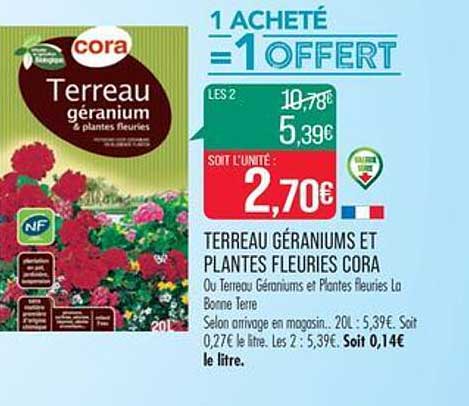 terreau géraniums et plantes fleuries cora