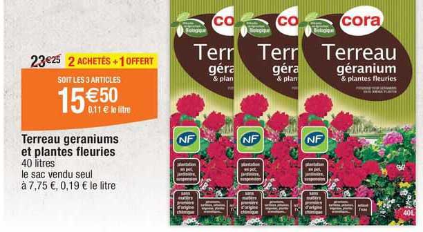 terreau geraniums et  plantes fleuries