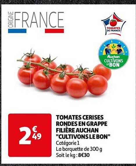 tomates cerises tondes en grappe filière auchan "cultivons le bon"