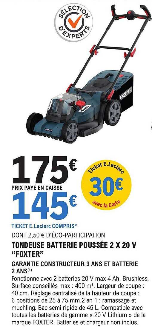 tondeuse batterie poussée 2 x 20 v "foxter"