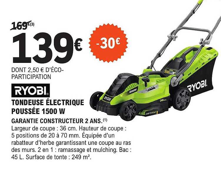 tondeuse électrique poussée 1500 w ryobi