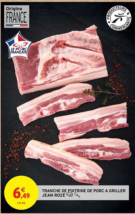 tranche de poitrine de porc à griller jean rozé