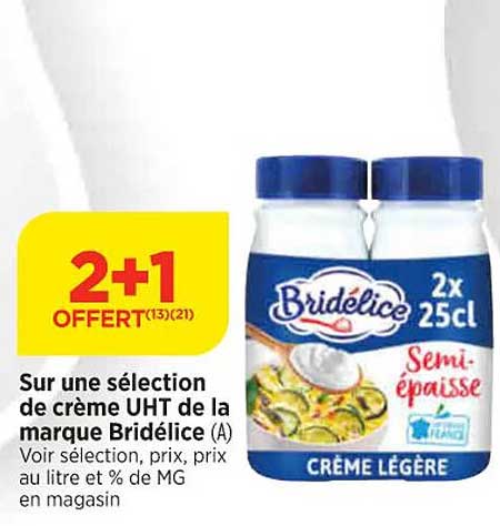 une sélection de crème uht de la marque bridélice