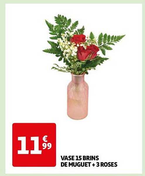 vase 15 brins de muguet + 3 roses