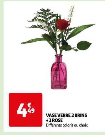 vase verre 2 brins + 1 rose