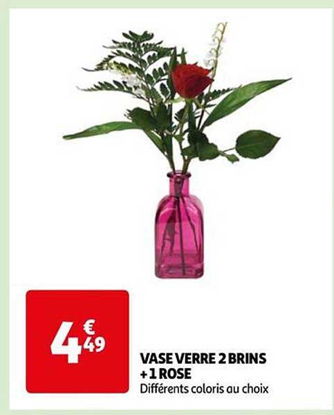 vase verre 2 brins + 1 rose