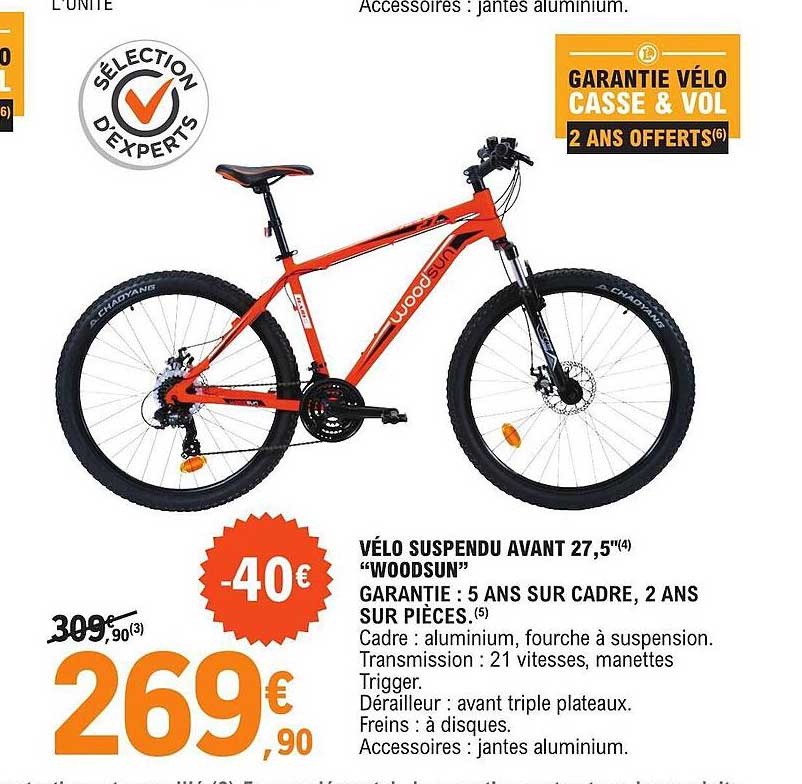 vélo suspendu avant 27,5" "woodsun"