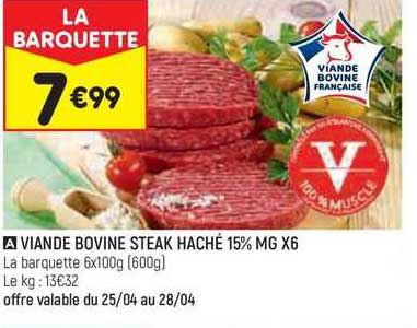 Viande Bovine Steak Haché 15% Mg X 6