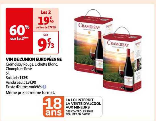 vin de l'union européenne cramoisay rouge, lichette blanc, champlure rosé