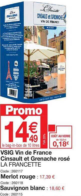 Vsig Vin De France Cinsault Et Grenache Rosé La Francette