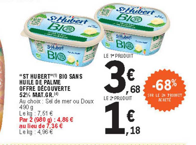 "st hubert" bio sans huile de palme offre découverte 52% mat. gr.