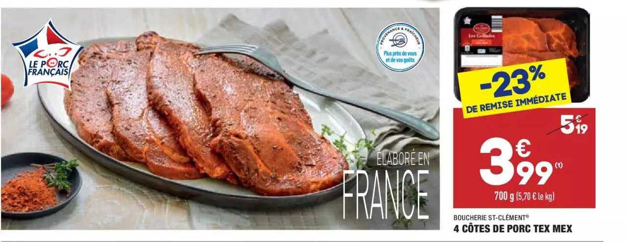 4 côtes de porc tex mex boucherie st-clément