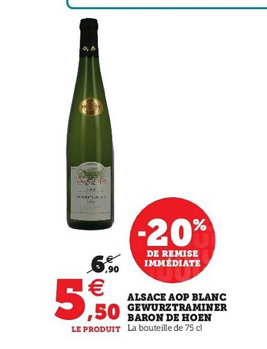 alsace aop blanc gewurztraminer baron de hoen -20% de remise immédiate