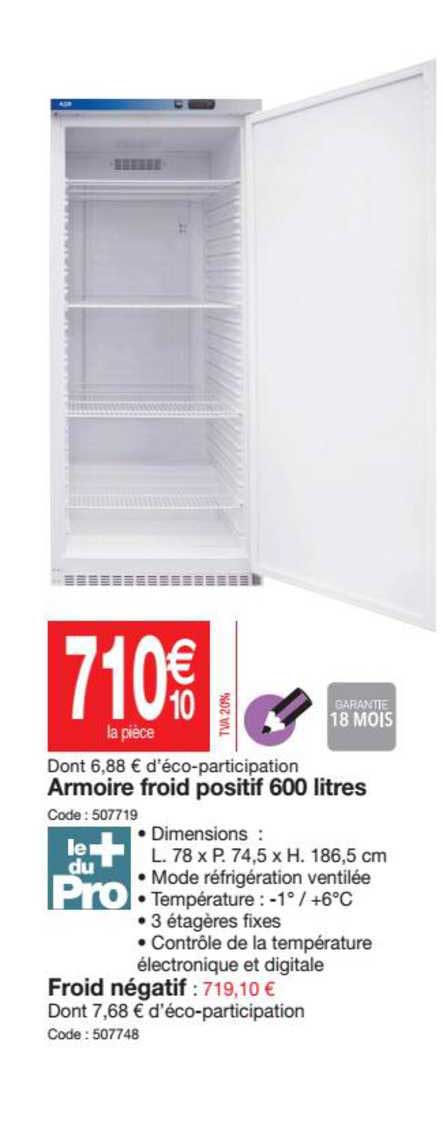 armoire froide positif 600 litres