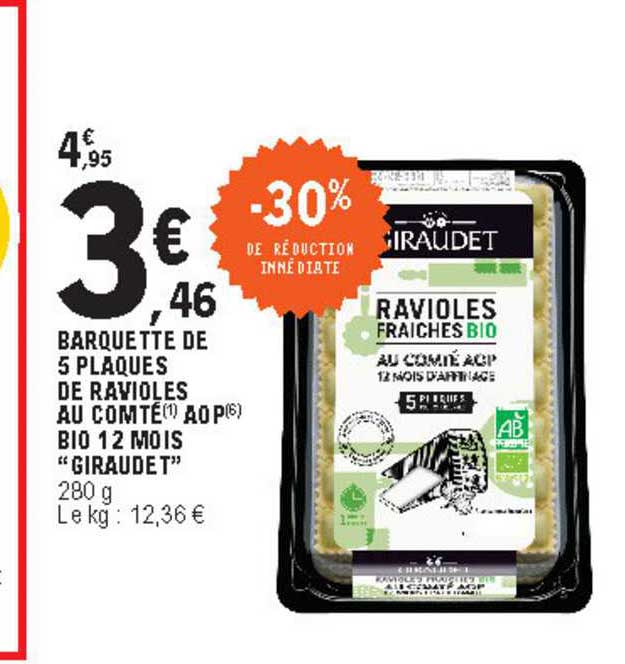 barquette de 5 plaques de ravioles de raviles au compté aop bio 12 mois "giraudet"