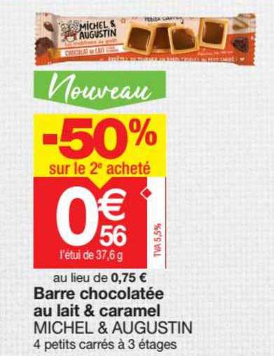 barre chocolatee au lait & caramel michel & augustin