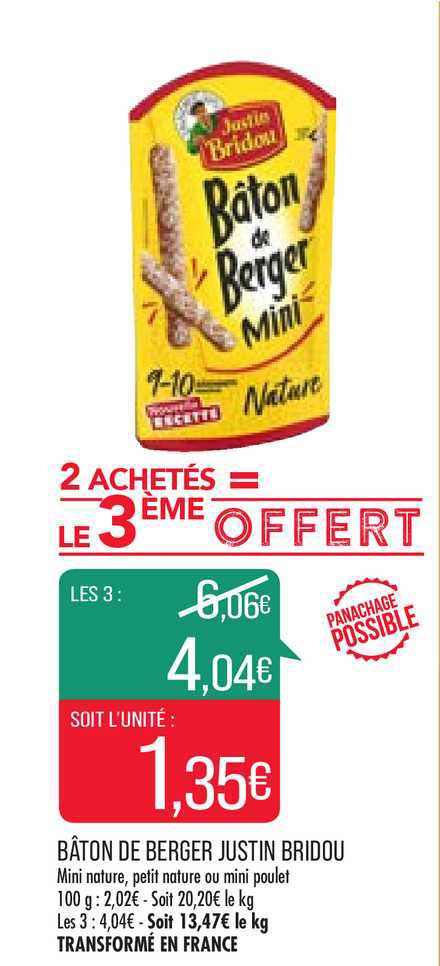 bâton de berger justin bridou 2 achetés = le 3ème offert