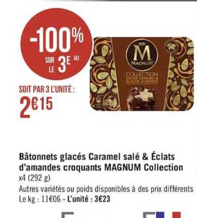 bâtonnets glacés caramel salé & éclats d'amandes croquants magnum collection