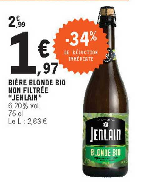 bière blonde bio non filtrée "jenlain"
